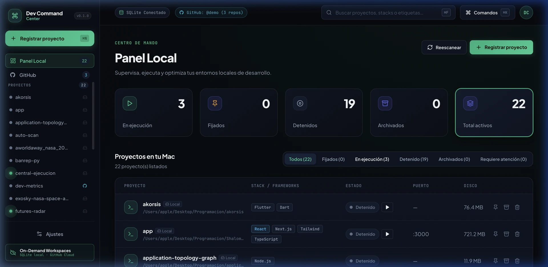 Captura de Dev Command Center