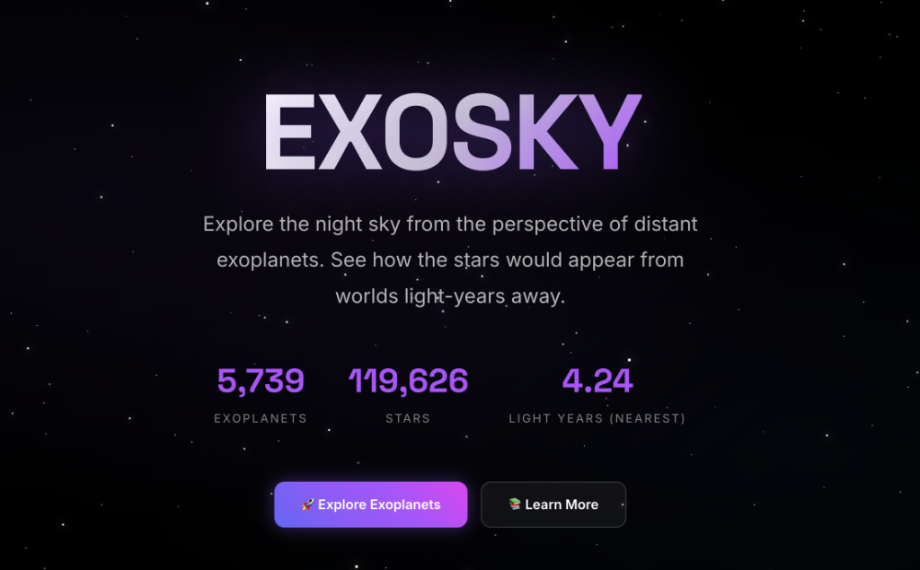 Captura de pantalla de Exosky - NASA Space Apps 2024