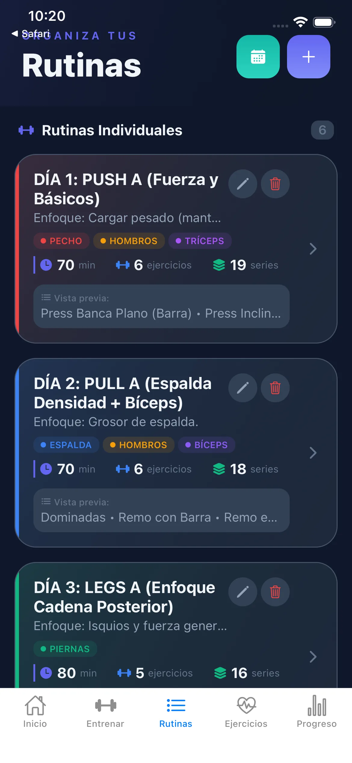 Captura de Gym Tracker